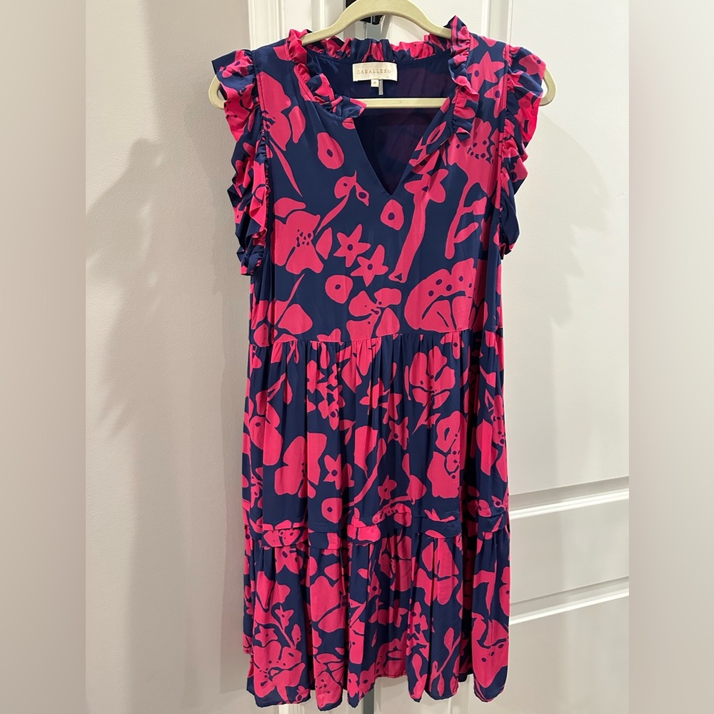 Caballero Collection Shana Dress in Navy Wine Cup Flower/ Size Medium